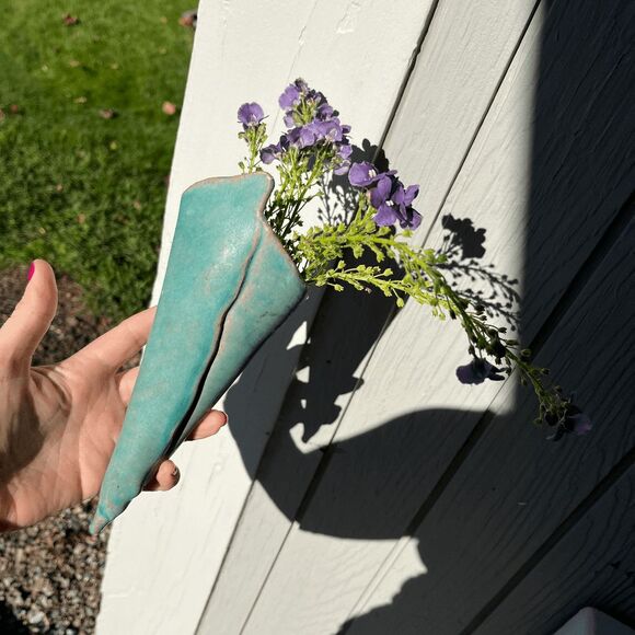 VTG Handmade Studio Pottery Turquoise Bowl & Wall Vase Set Signed - Picture 5 of 9
